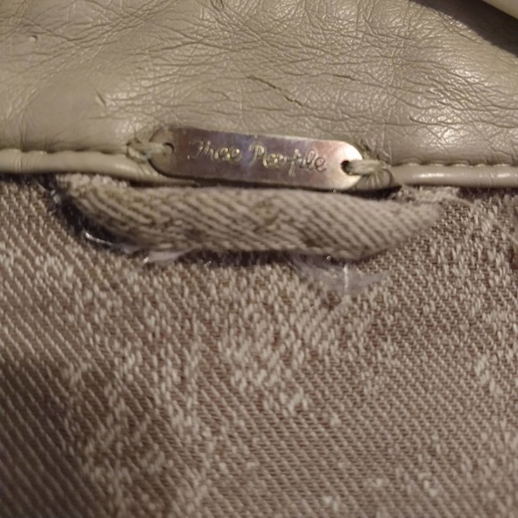 Free People Tan Brocade Vegan Leather Moto Jacket Size 6 - Picture 5 of 7